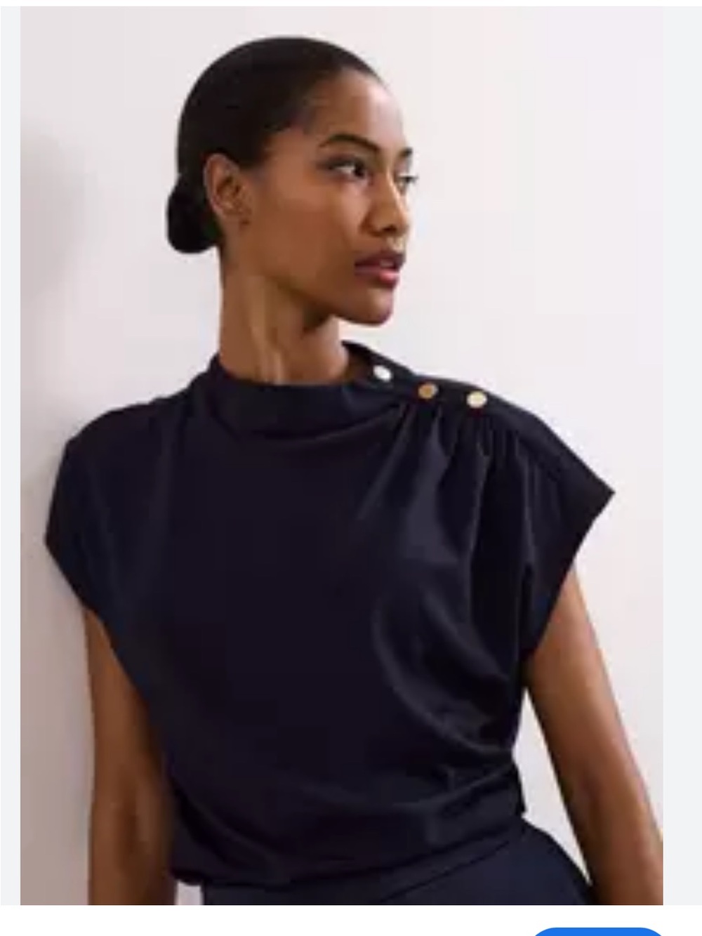 Anne Klein Black Mock Neck Cap Sleeve Tank with Gold Accent Buttons